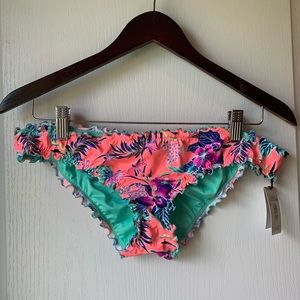 Firey Coral Rutched Bikini Bottoms NWT Large
